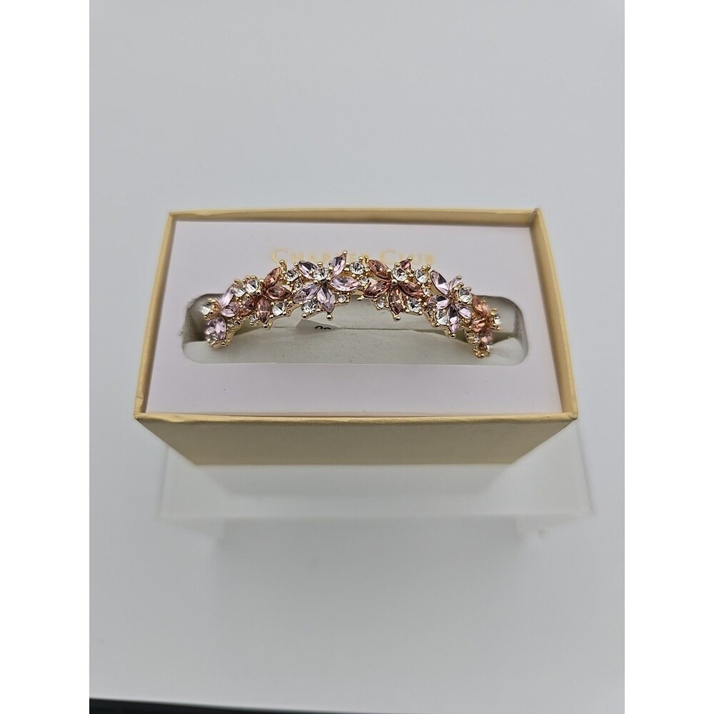 New Charter Club Gold-Tone Crystal Flower Bangle Bracelet In Gift Box